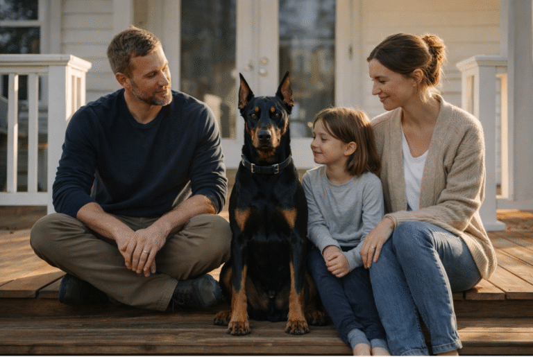 a family picture with a Doberman Pinscher Protection Dog