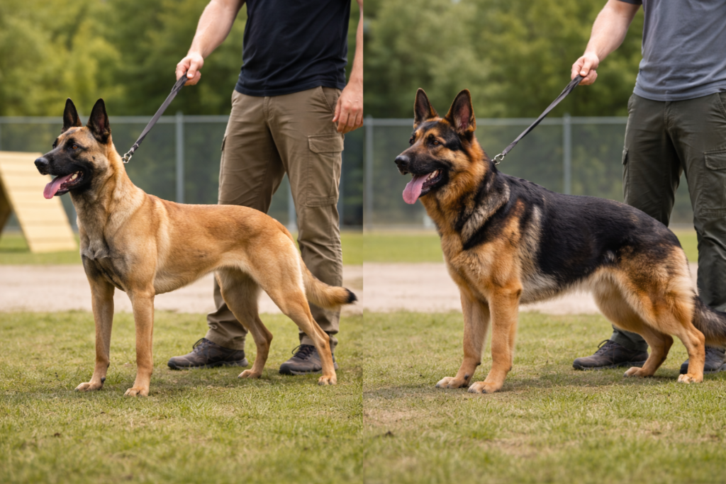 Belgian Malinois and German Shepherd size and build comparison